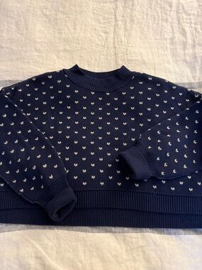 Free People Navy Crewneck Sweater with White Dot Motif